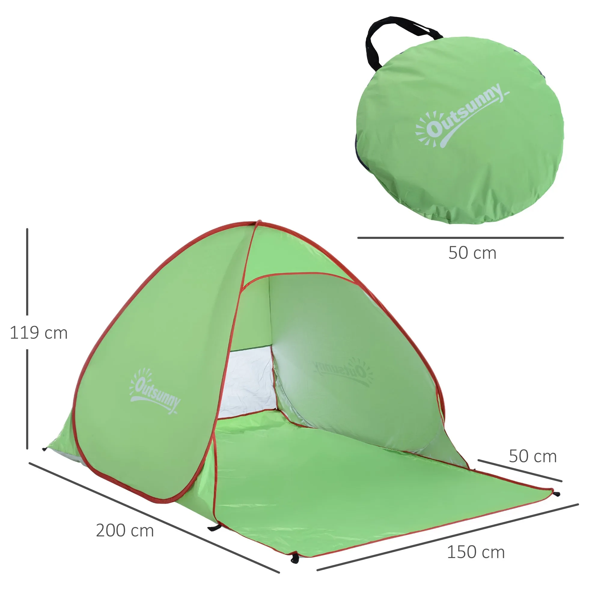 2-3 Person Pop up Tent Beach Tent Hiking UV 30  Protection Patio Sun Shelter (Green)