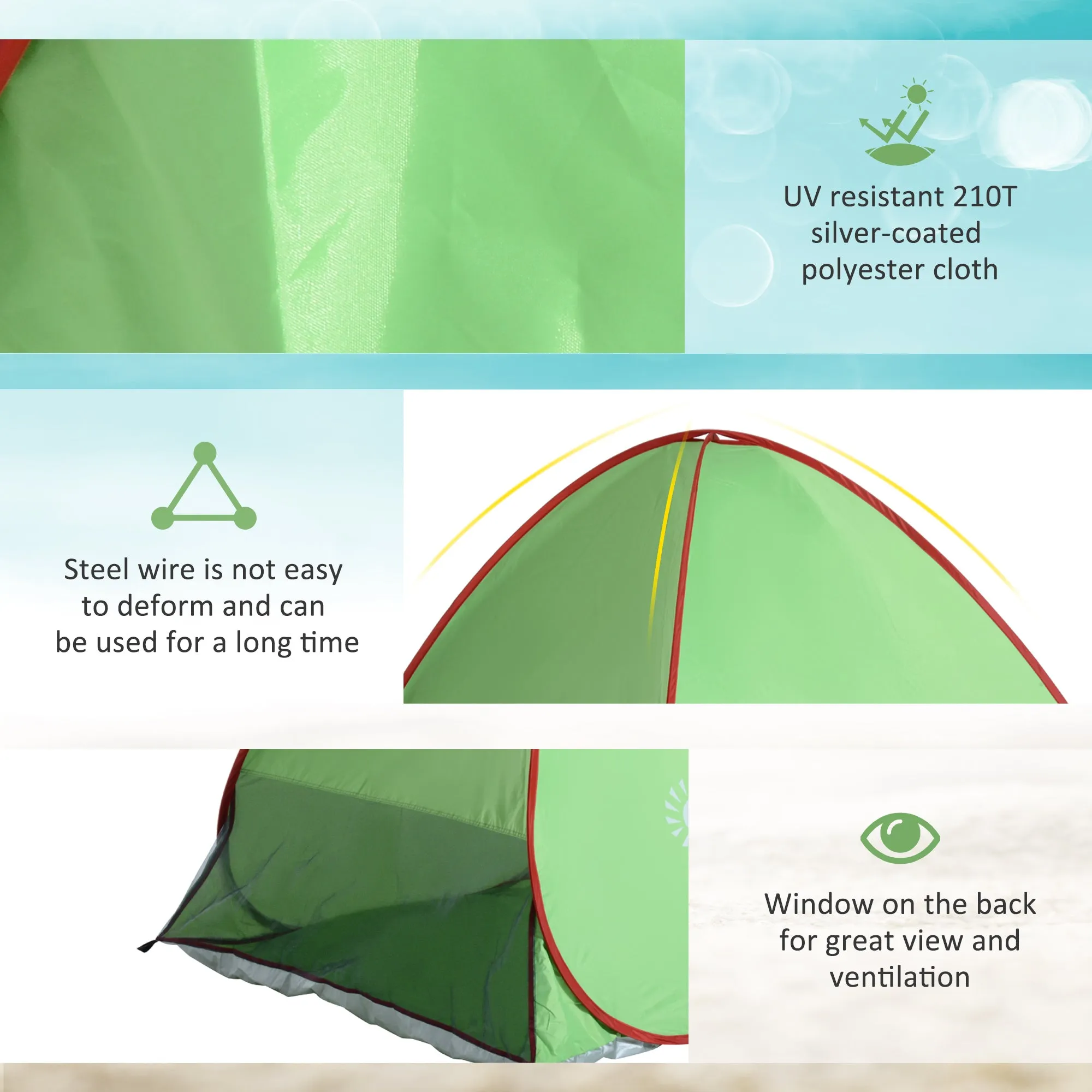 2-3 Person Pop up Tent Beach Tent Hiking UV 30  Protection Patio Sun Shelter (Green)