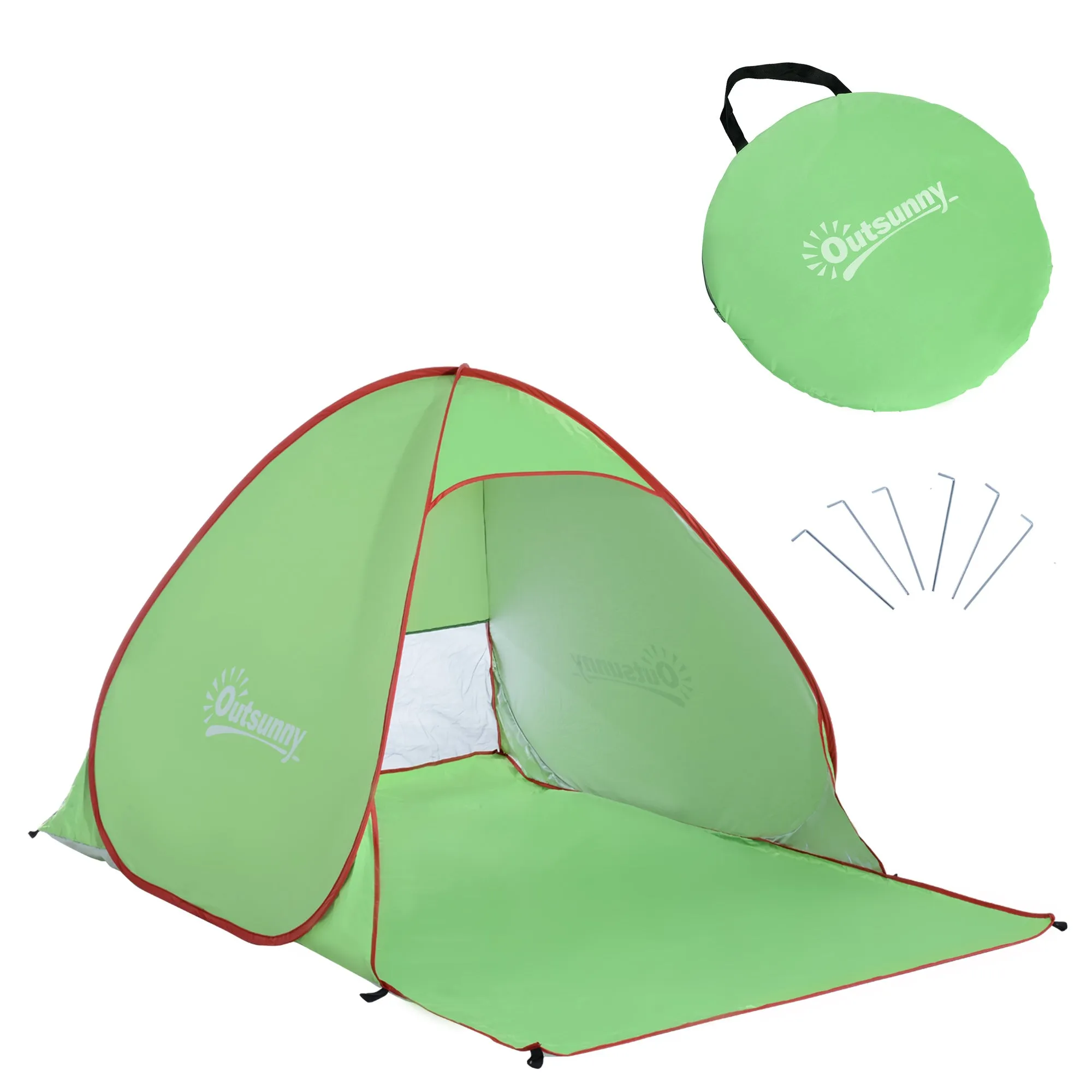 2-3 Person Pop up Tent Beach Tent Hiking UV 30  Protection Patio Sun Shelter (Green)