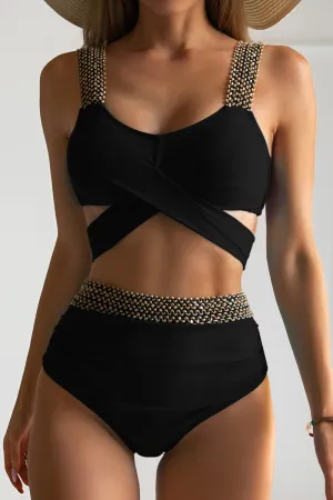 2023 Black Cross High Waist Bikini