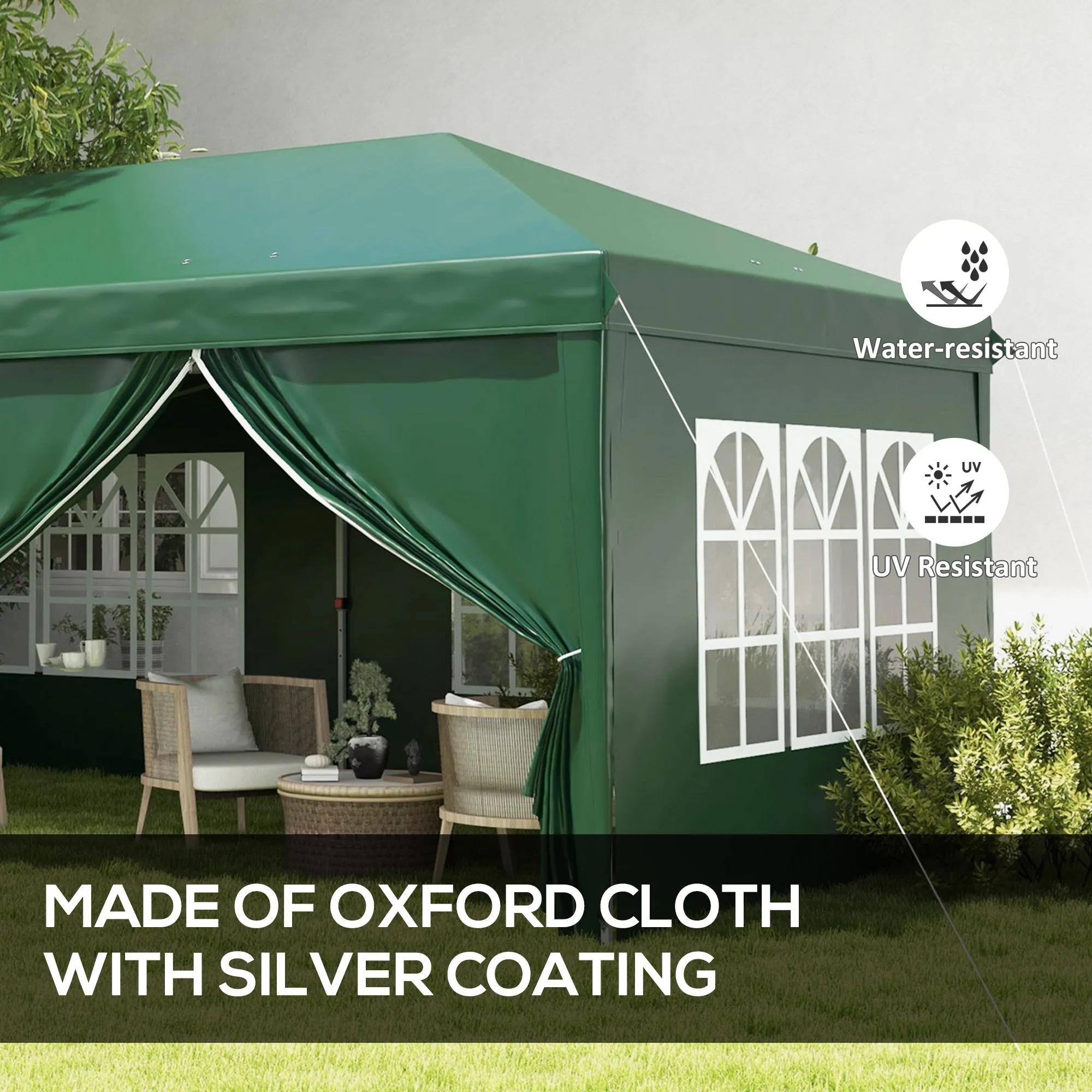 3 x 6m Garden Pop Up Gazebo, Wedding Party Tent Marquee, Water Resistant Awning Canopy With Sidewalls, Windows, Drainage Holes