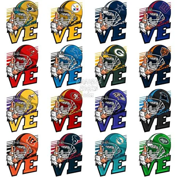 32 LOVE Football Designs Bundle PNG