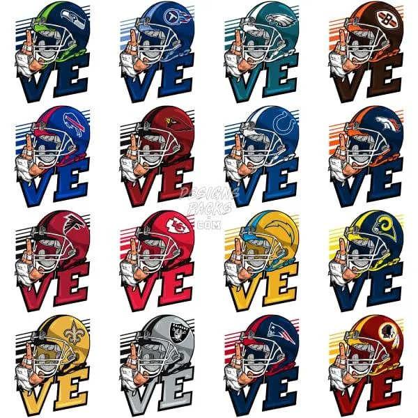 32 LOVE Football Designs Bundle PNG