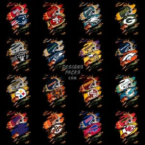 32 RIPPED FLAMES Football Designs Bundle PNG