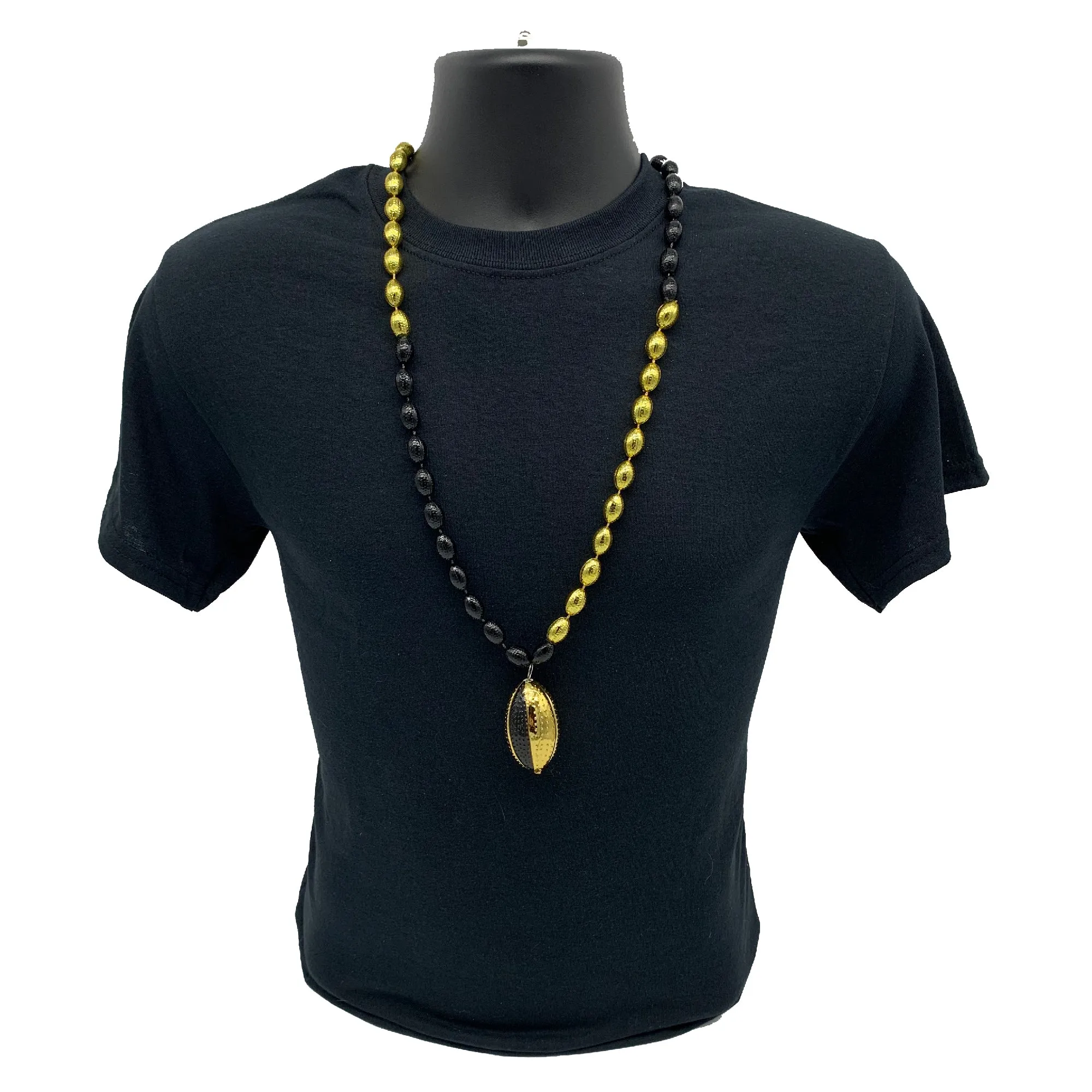 33" Black and Gold Sectioned Football Necklace with Football Pendant (Each)