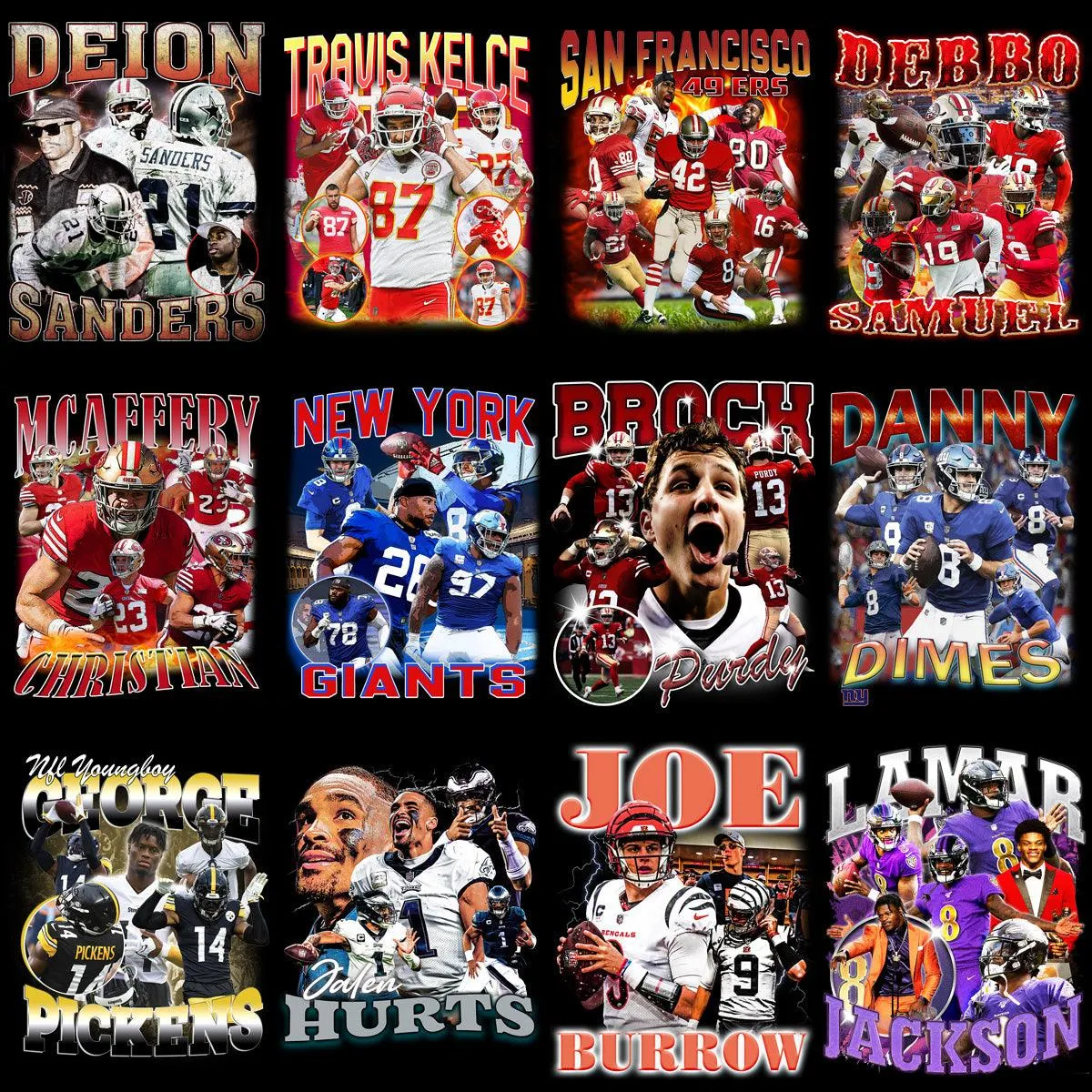 39 Football Players & Teams Bootleg Designs Bundle PNG