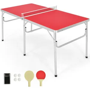 60 Inch Portable Tennis Ping Pong Folding Table with Accessories-Red