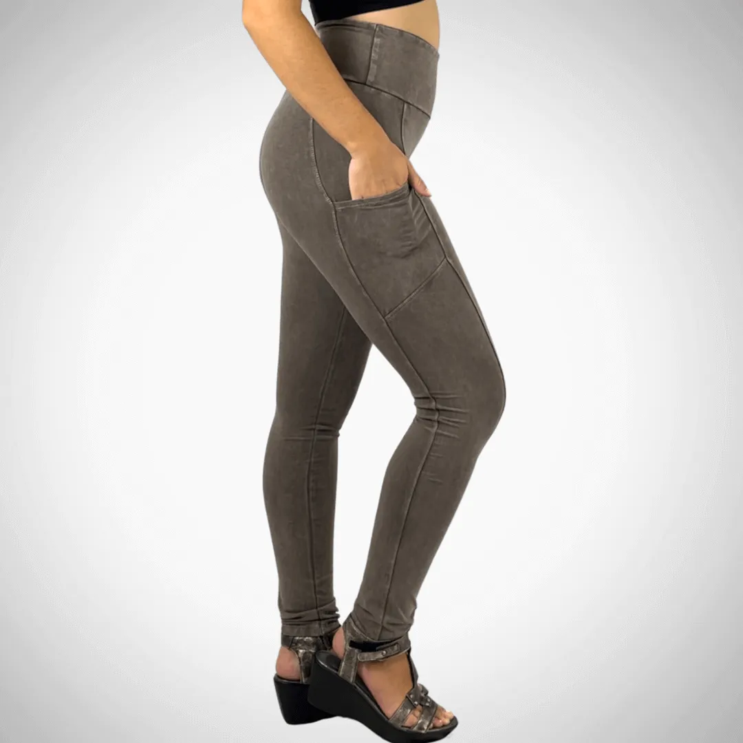 A Perfect Fit Mineral Washed Pocket Leggings Made in USA Taupe