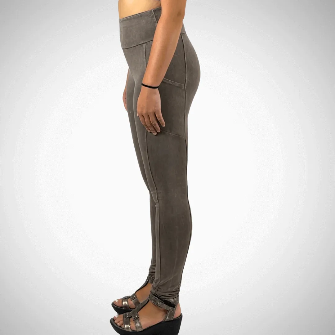 A Perfect Fit Mineral Washed Pocket Leggings Made in USA Taupe