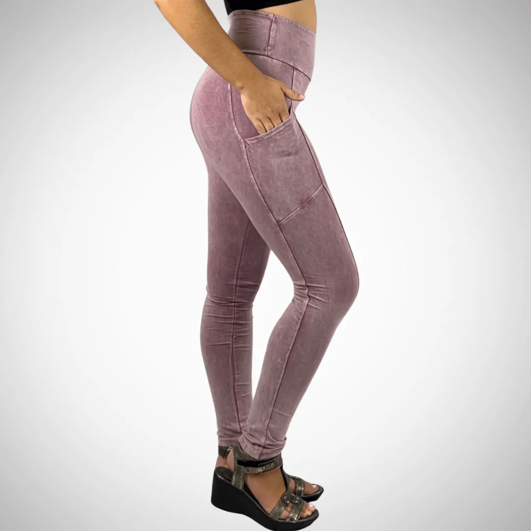 A Perfect Fit Mineral Washed Pocket Leggings Made in USA