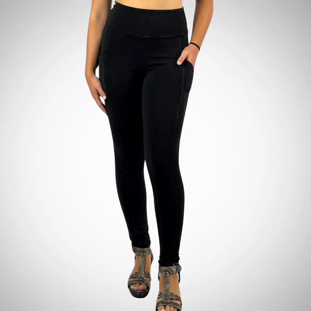 A Perfect Fit Mineral Washed Pocket Leggings Made in USA