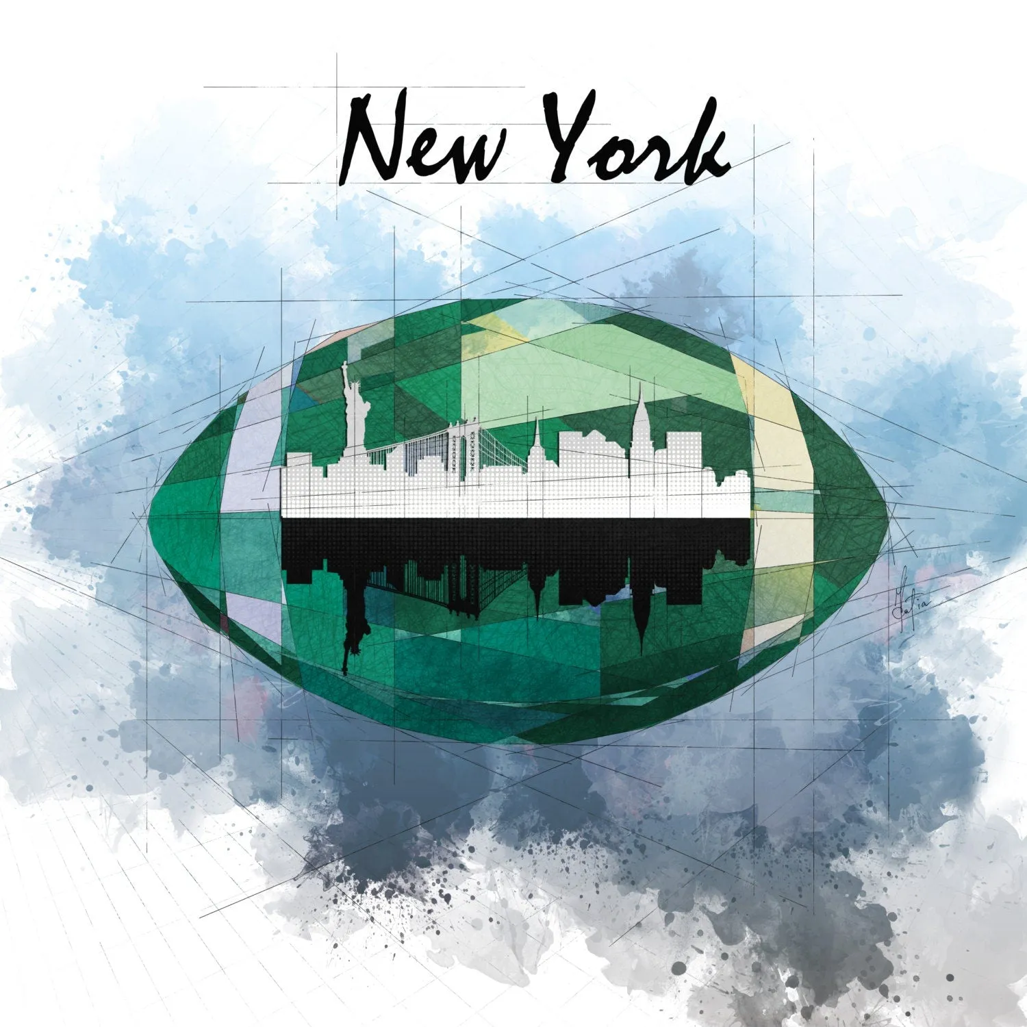 ABSTRACT WALL ART INPSIRED BY NEW YORK JETS New York Skyline // NFL-FB04