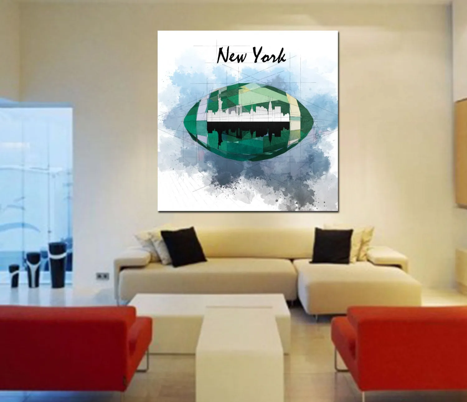 ABSTRACT WALL ART INPSIRED BY NEW YORK JETS New York Skyline // NFL-FB04