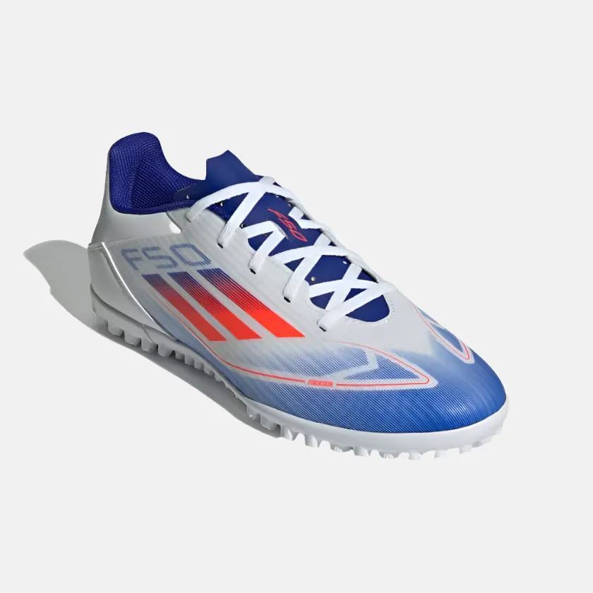 Adidas F50 Club Turf Unisex Football Shoes -Cloud White/Solar Red/Lucid Blue