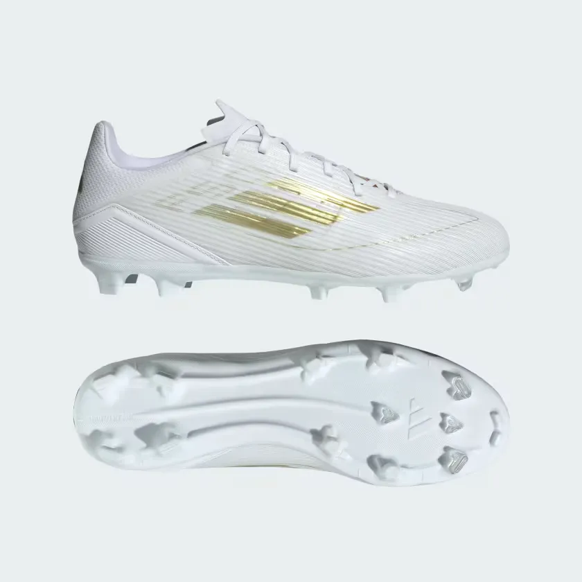 Adidas F50 League Firm/Multi-Ground Men's Football Shoes -Cloud White/Gold Metallic/Cloud White