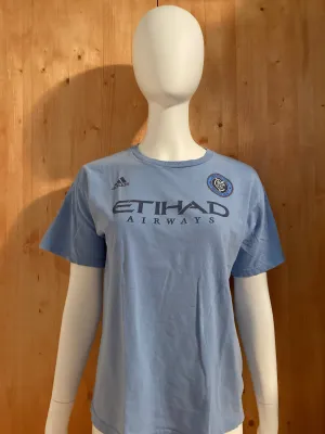 ADIDAS "DAVID VILLA" #7 NEW YORK CITY FOOTBALL CLUB ETIHAD AIRWAYS Graphic Print Kids Youth Unisex T Shirt Tee Shirt XL Extra Xtra Large Light Blue Shirt