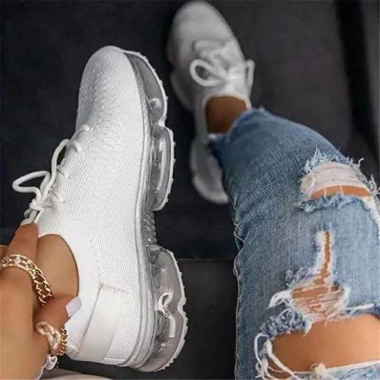 Air Cushion Bottom Lace up Casual Shoes Flying - Women's shoes