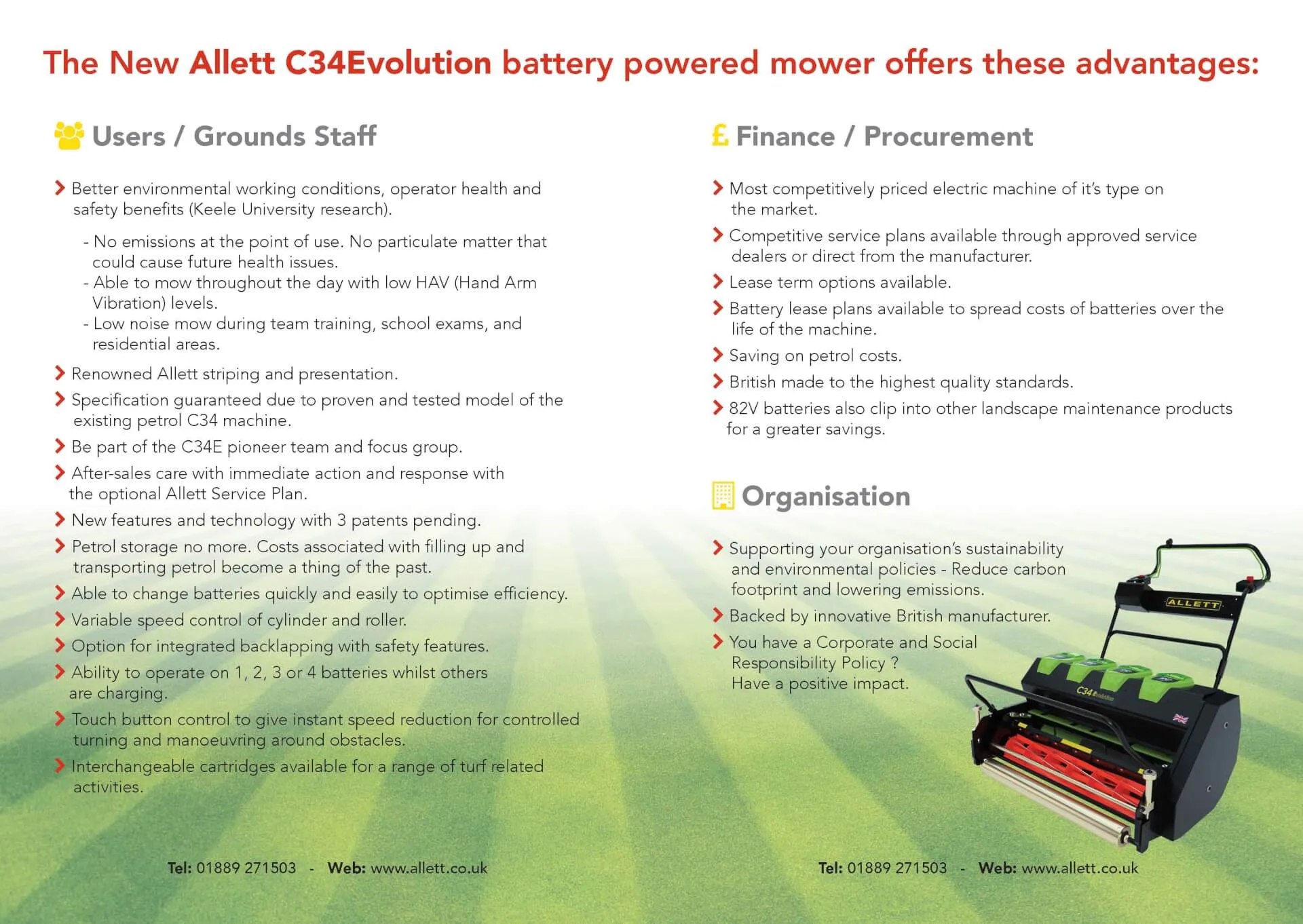 Allett C34/2 Evolution Cylinder Mower (Power-unit with Grassbox)