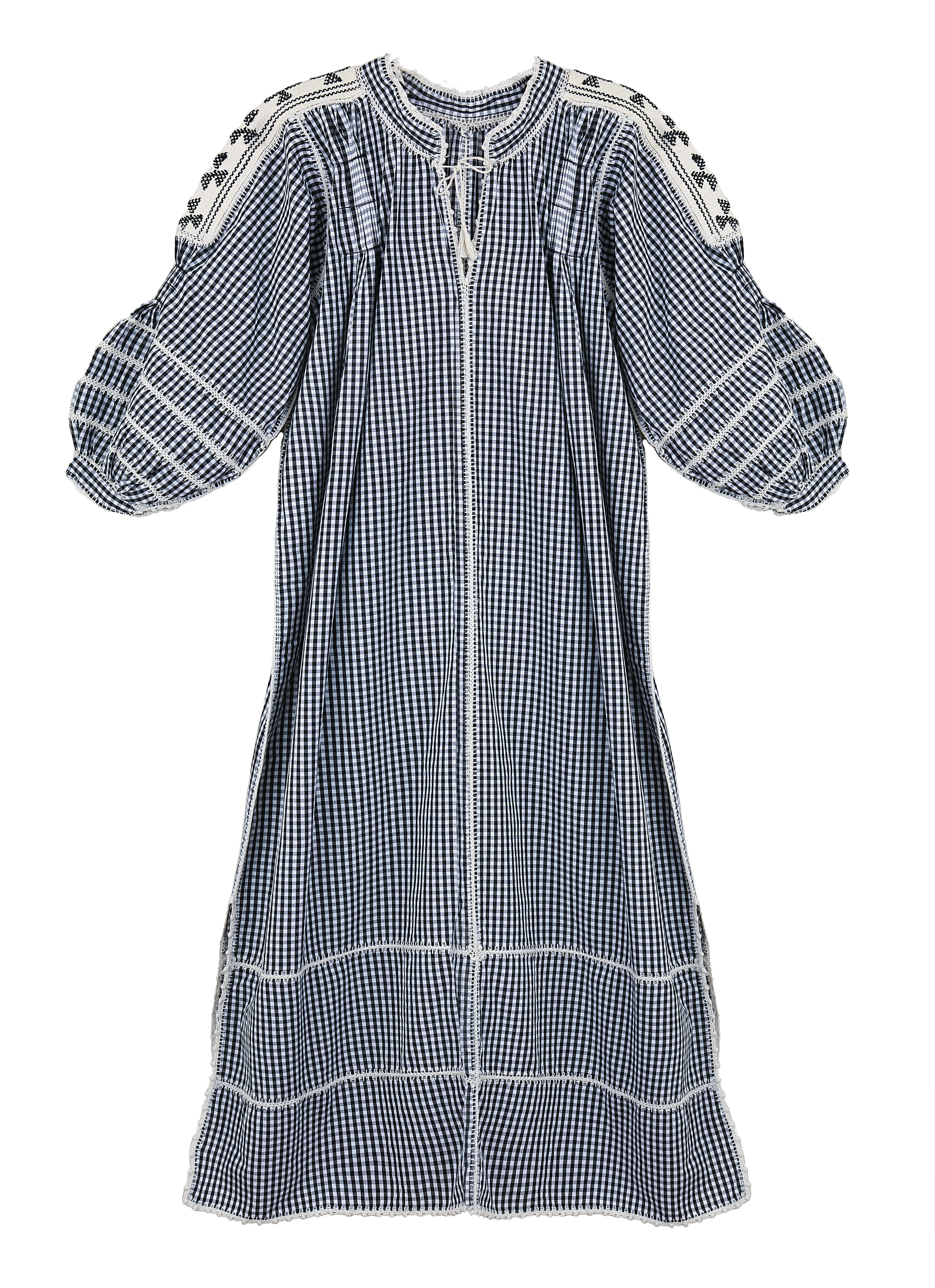 Amorcita Mexican Dress - Long Sleeve - Black,White Gingham