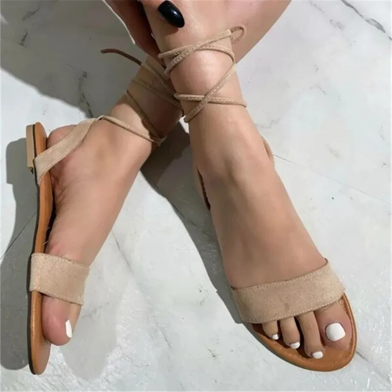 Amozae-  Summer Shoes For Women Sandals Fashion Straps Ladies Pen Toe Shoes Woman Round Toe Flat Casual Sandal Outside Female Sandalias