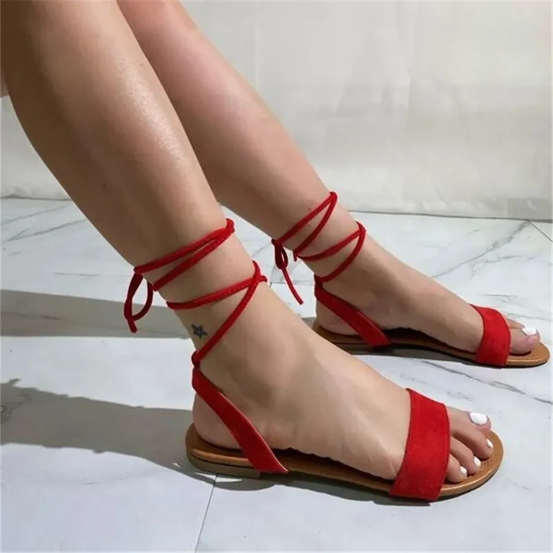 Amozae-  Summer Shoes For Women Sandals Fashion Straps Ladies Pen Toe Shoes Woman Round Toe Flat Casual Sandal Outside Female Sandalias