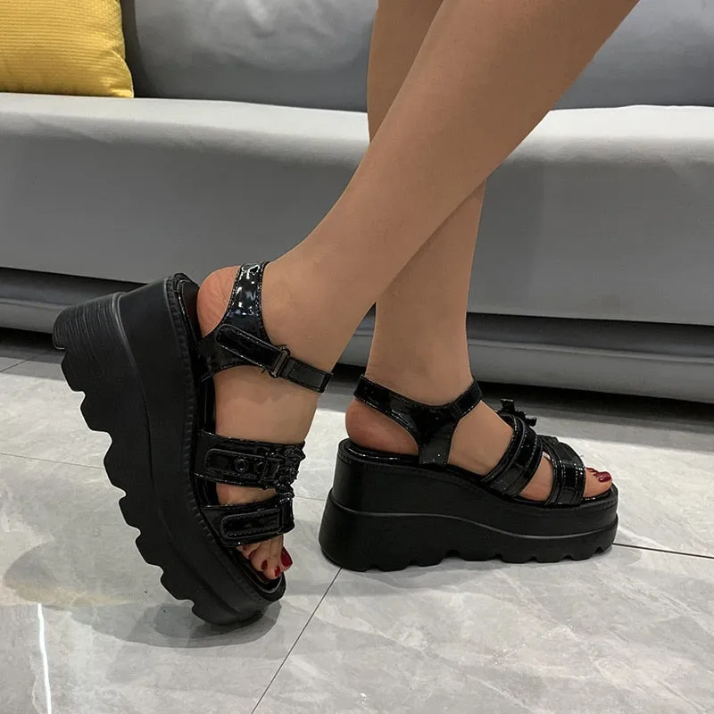 Amozae-  Women's Platform Sandals Fashion Punk Gothic Wedge Sandals Women Platform Casual Woman High Heels Sandales Femmes Été