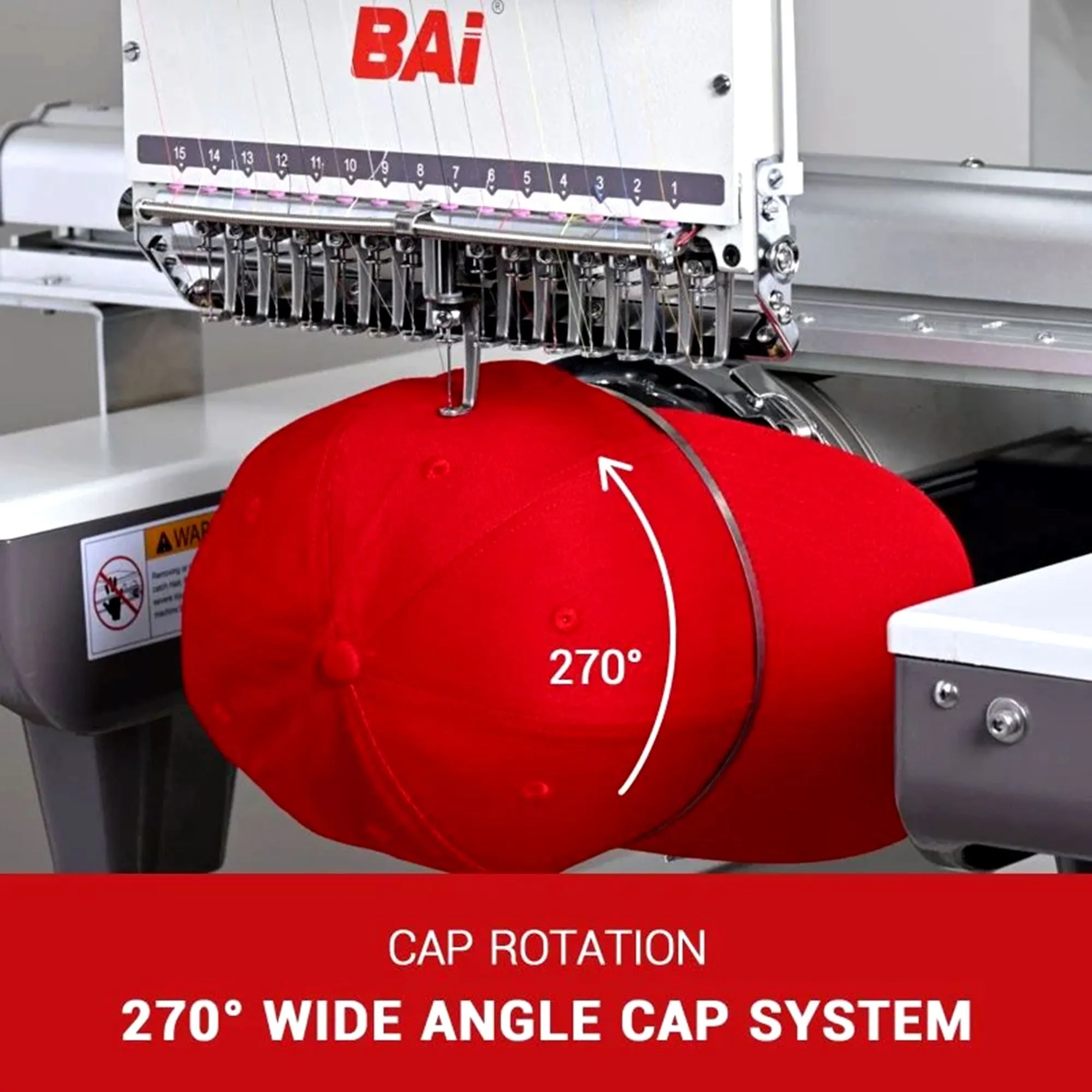 BAi MIRROR 15 Needle Commercial Embroidery Machine Bundle with Cap & Hat Hoops