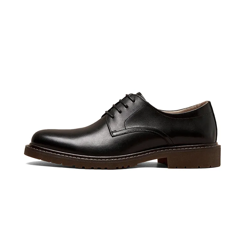 BeauToday Cow Leather Wide-Fit Plain Toe Lace Up Oxford Shoes for Men