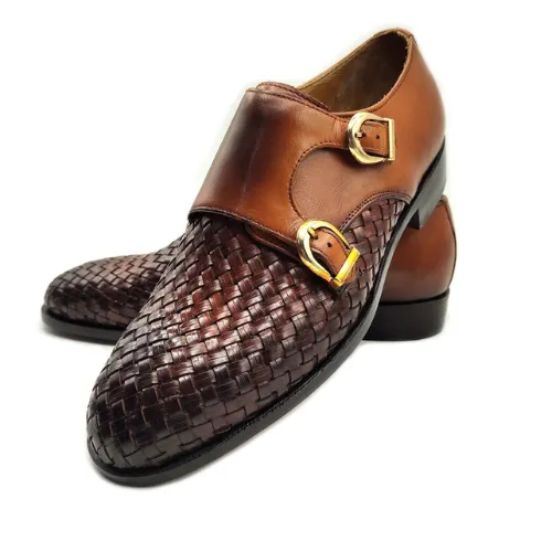 Bespoke Handmade Custom Made Genuine Crocodile Print Leather Double Monk Strap Mens Shoes