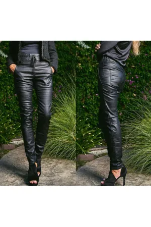 Bevy Flog Shely Drawstring Pants | Black Vegan Leather