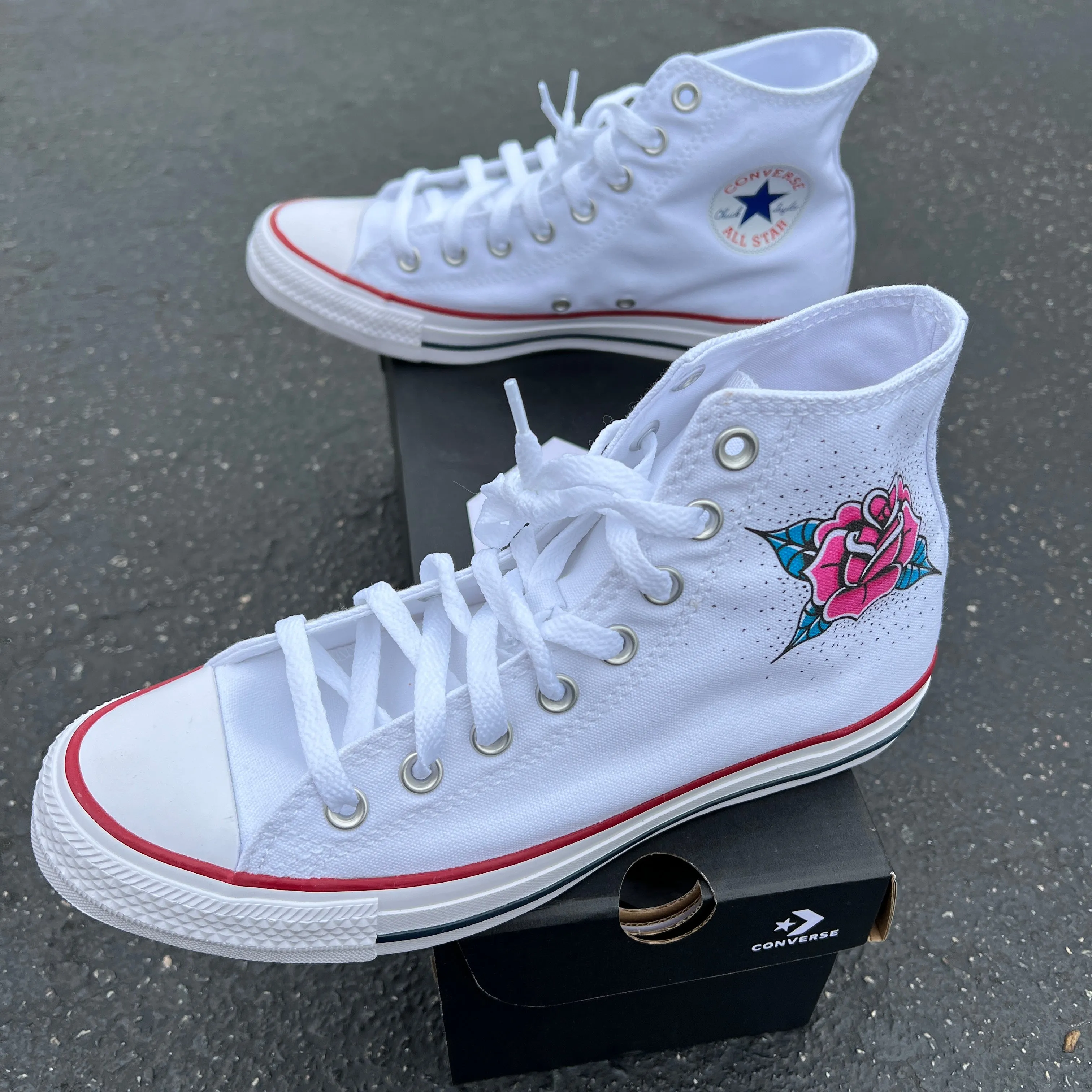 Cobra Snake Rose Flower Tattoo Themed Custom High Top Converse - Custom Converse Shoes