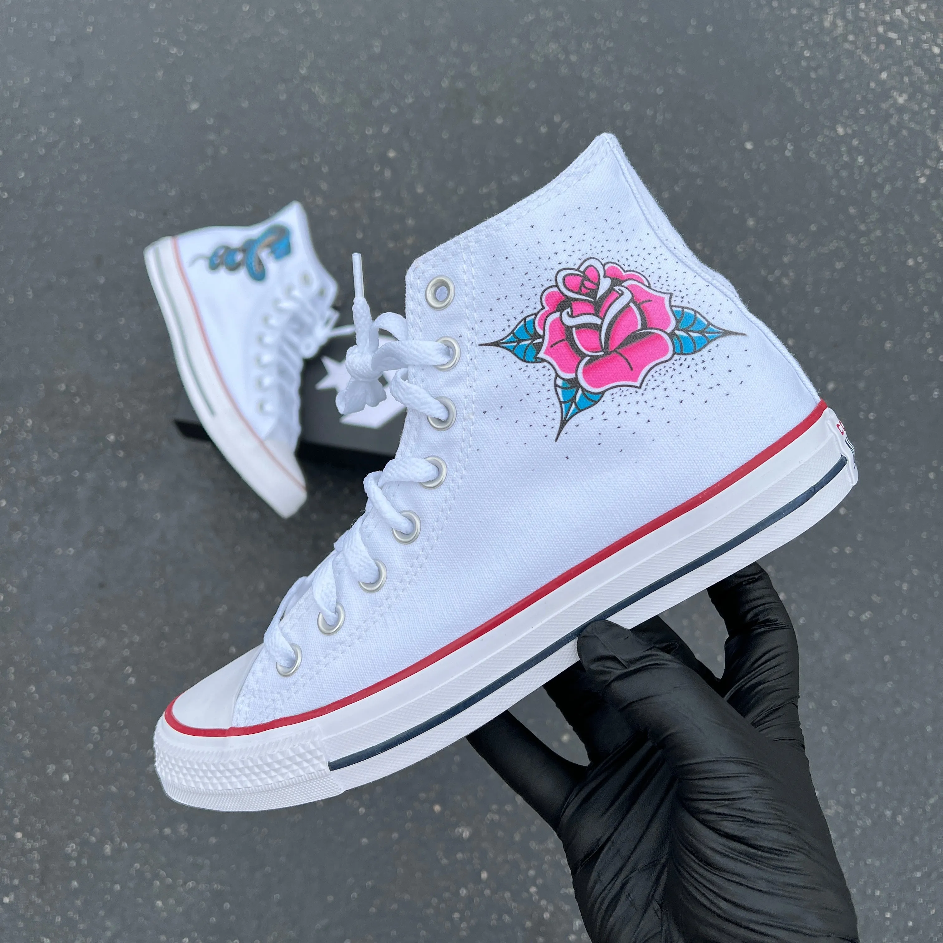 Cobra Snake Rose Flower Tattoo Themed Custom High Top Converse - Custom Converse Shoes