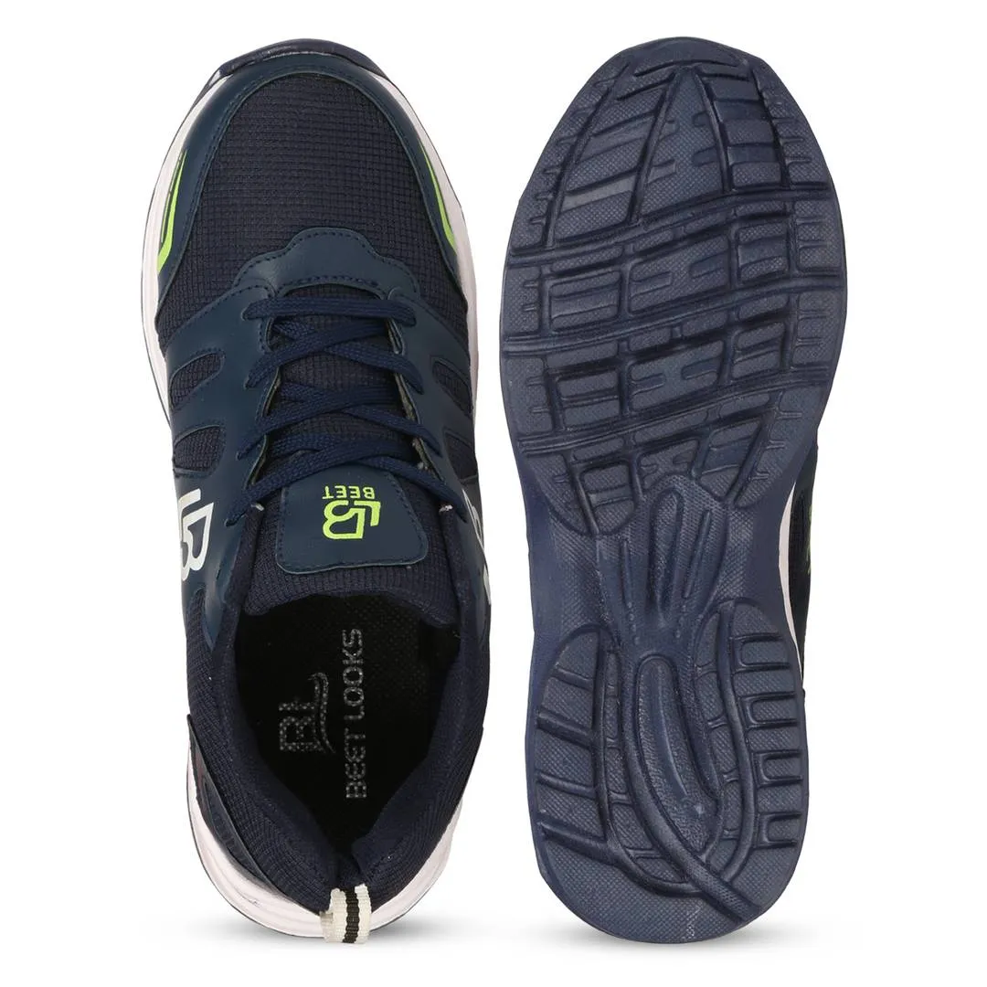 Comfortable Navy Blue Mesh Self Design Sports Running Shoes For Men