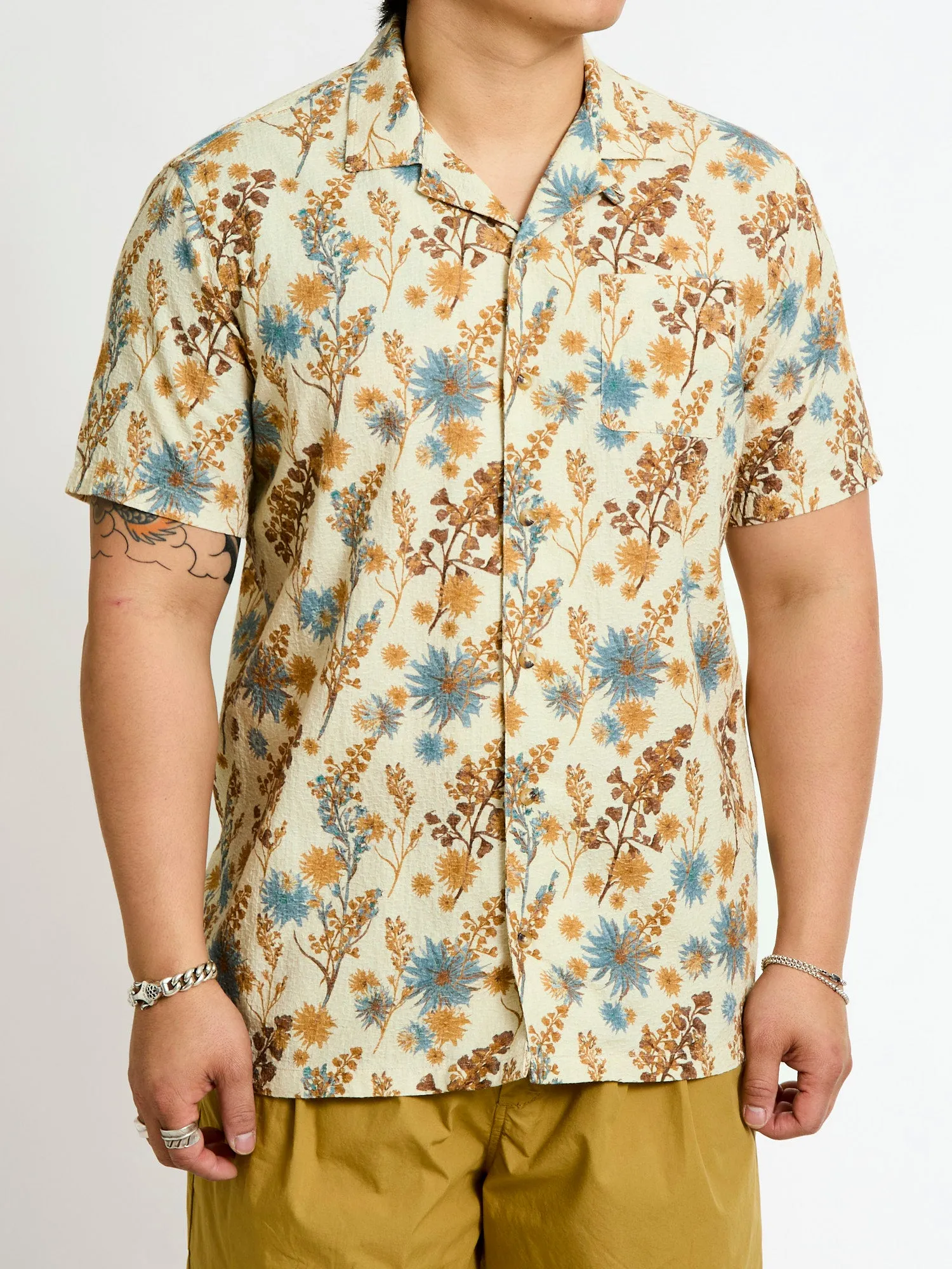 Crammond Shirt in Ecru Thistle Print