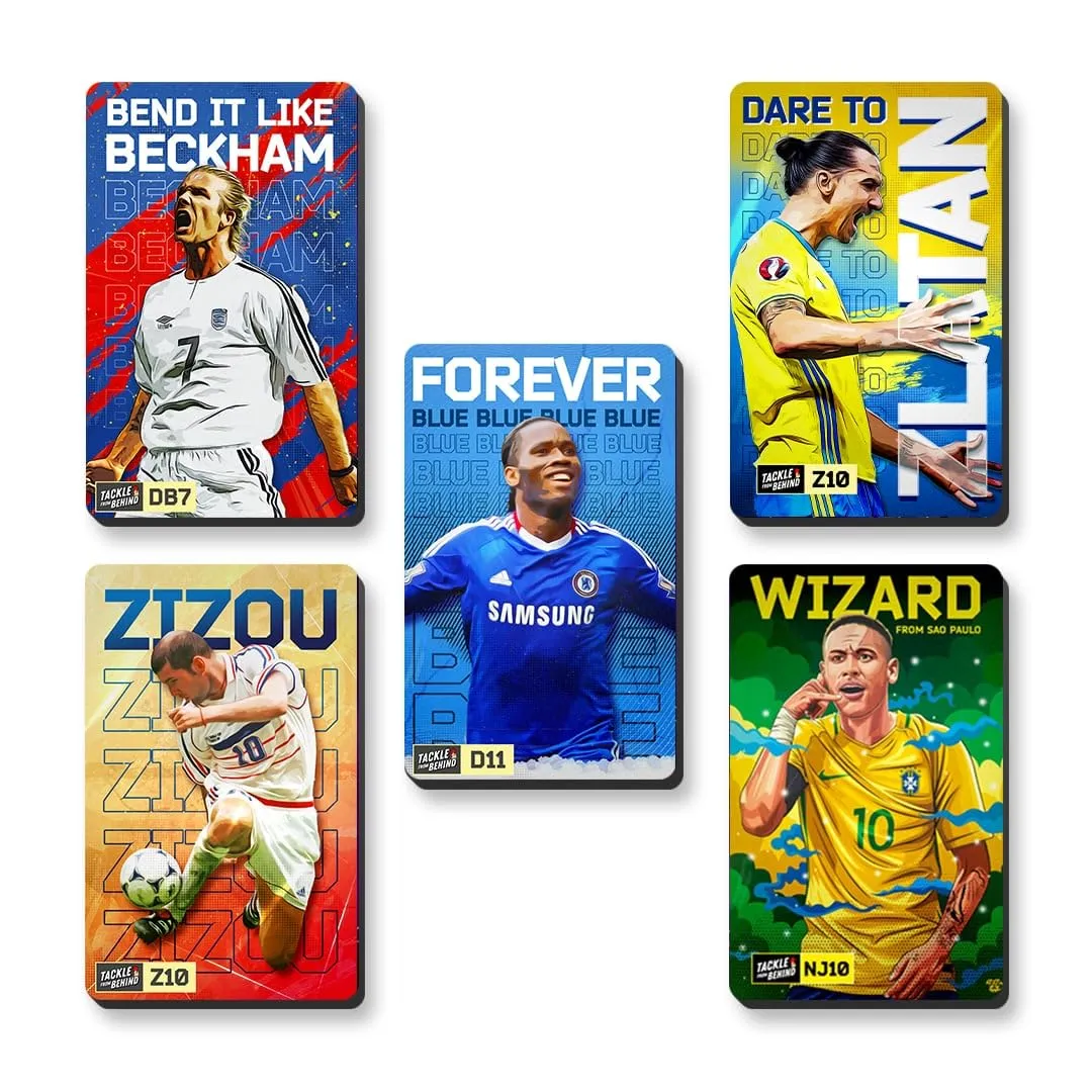 David Beckham, Zidane, Drogba, Zlatan Ibrahimovic, Neymar Football Fridge Magnets, 4mm Thick, Glossy Finish, Set of 5, Gift for Sports Fans (Combo of 5)