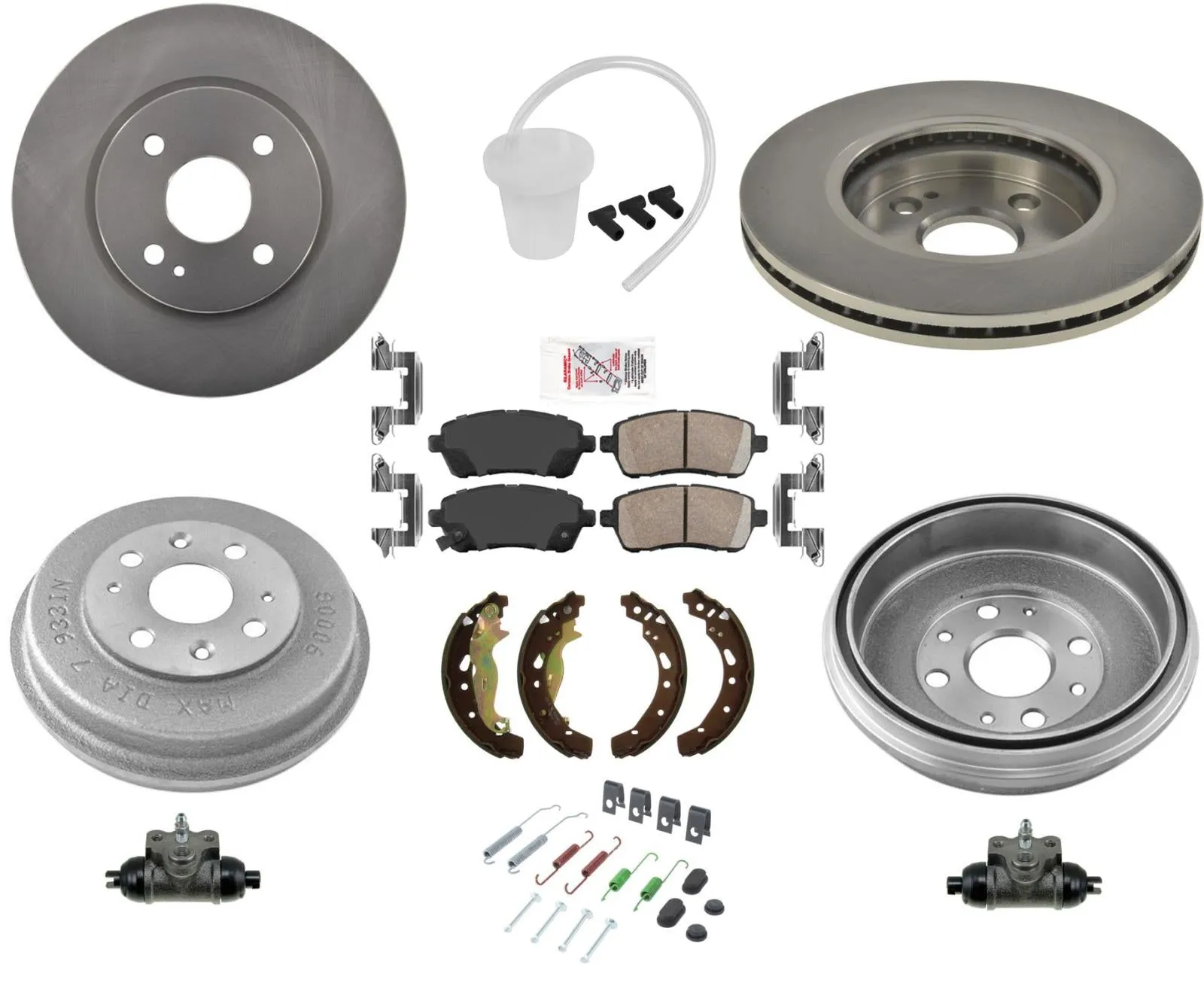 Disc Rotors Pads Rr Brake Drums Shoes & Shoe Springs 10pc for Mazda 2 2011-2015