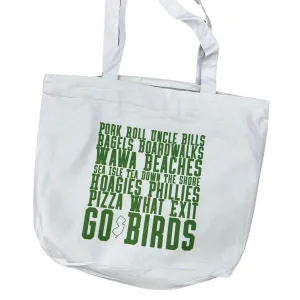 Down The Shore Zipper Tote Bag - White & Kelly Green Text