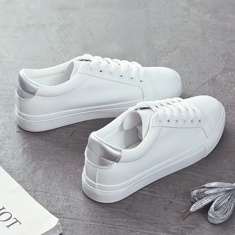 Fashion Shoes Women's Vulcanize Shoes Spring New Casual Classic Solid Color PU Leather Shoes Women Casual White Shoes Sneakers