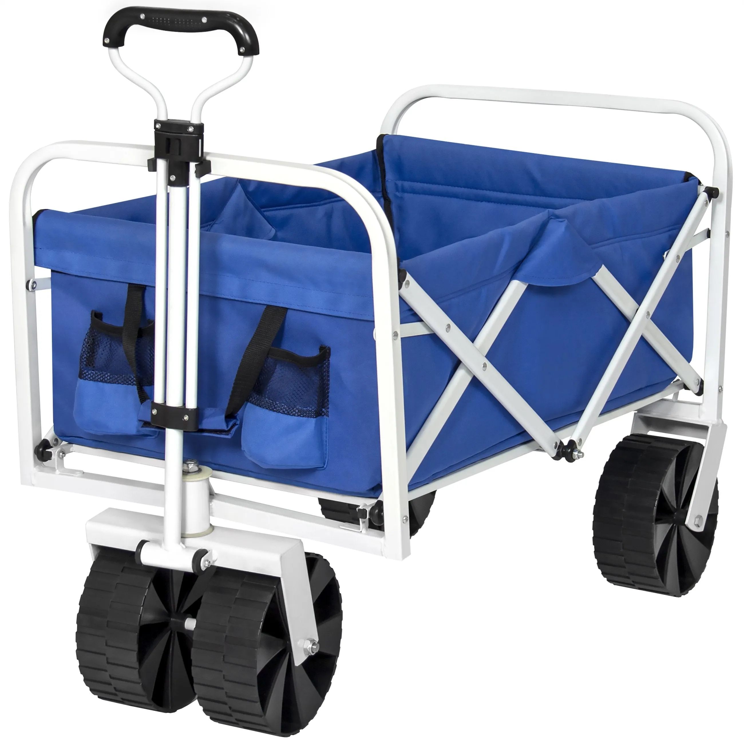 Folding Utility Wagon Garden Beach Cart w/ All-Terrain Wheels - Blue