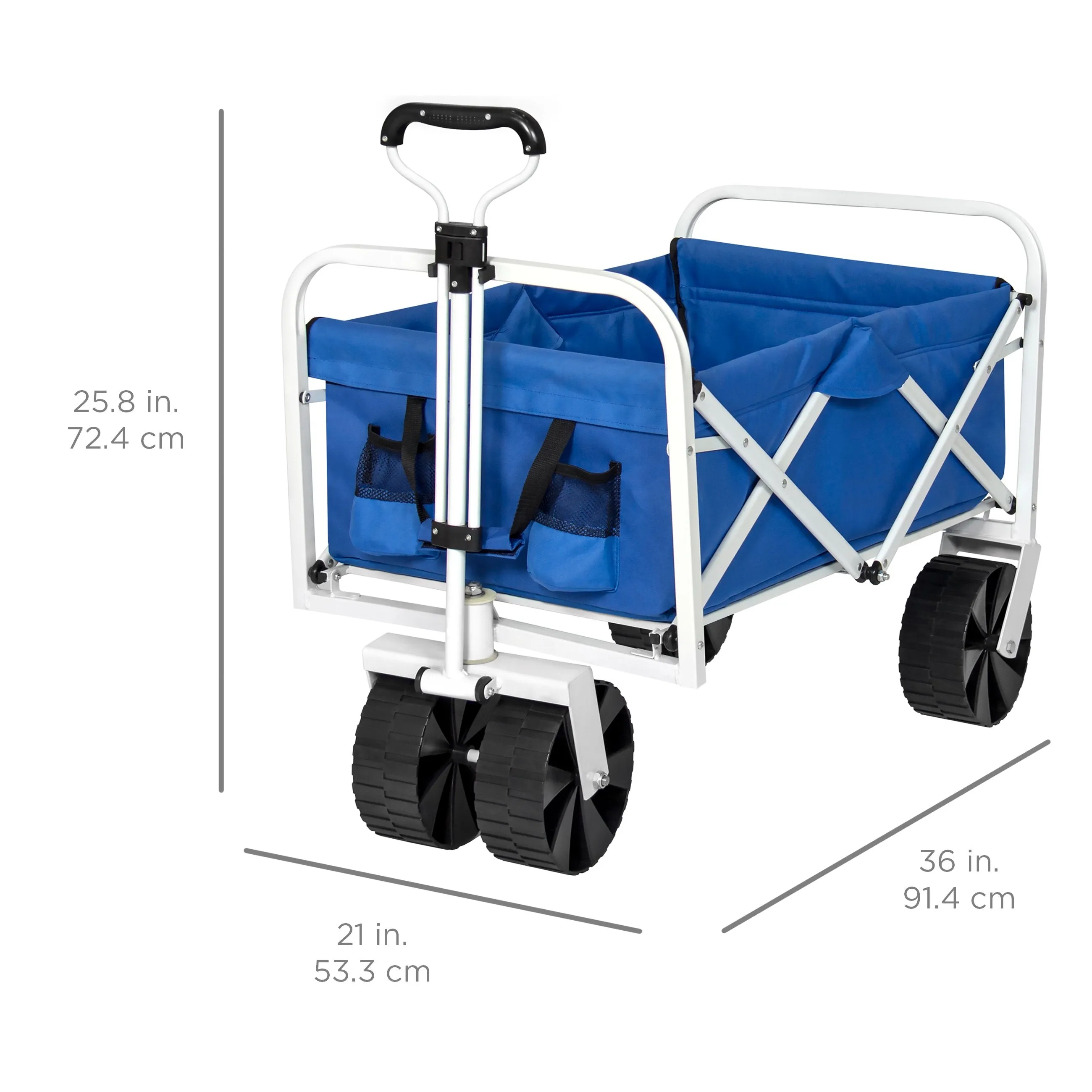 Folding Utility Wagon Garden Beach Cart w/ All-Terrain Wheels - Blue