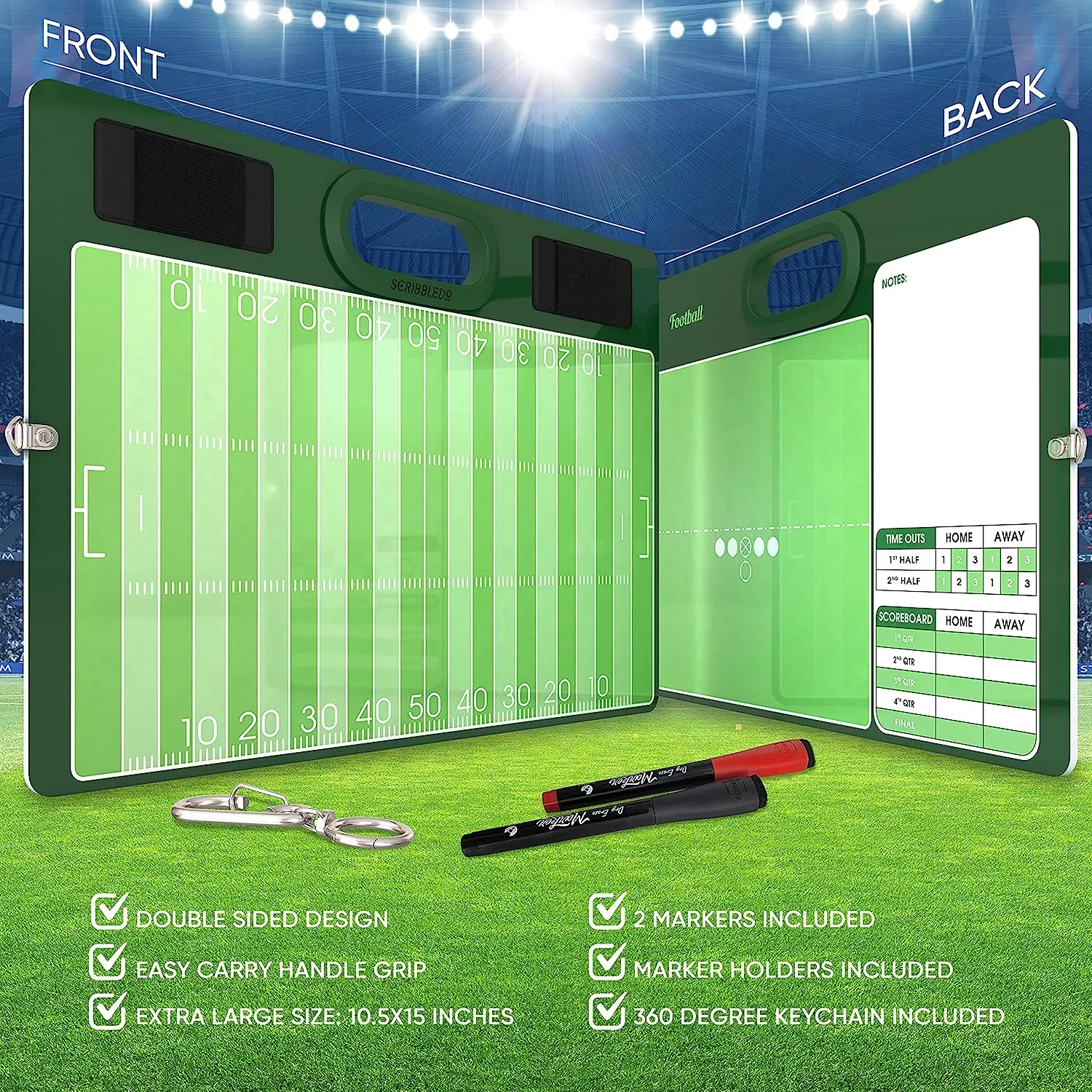 Football Dry Erase Board for Coaches 15"x10.5" with Markers