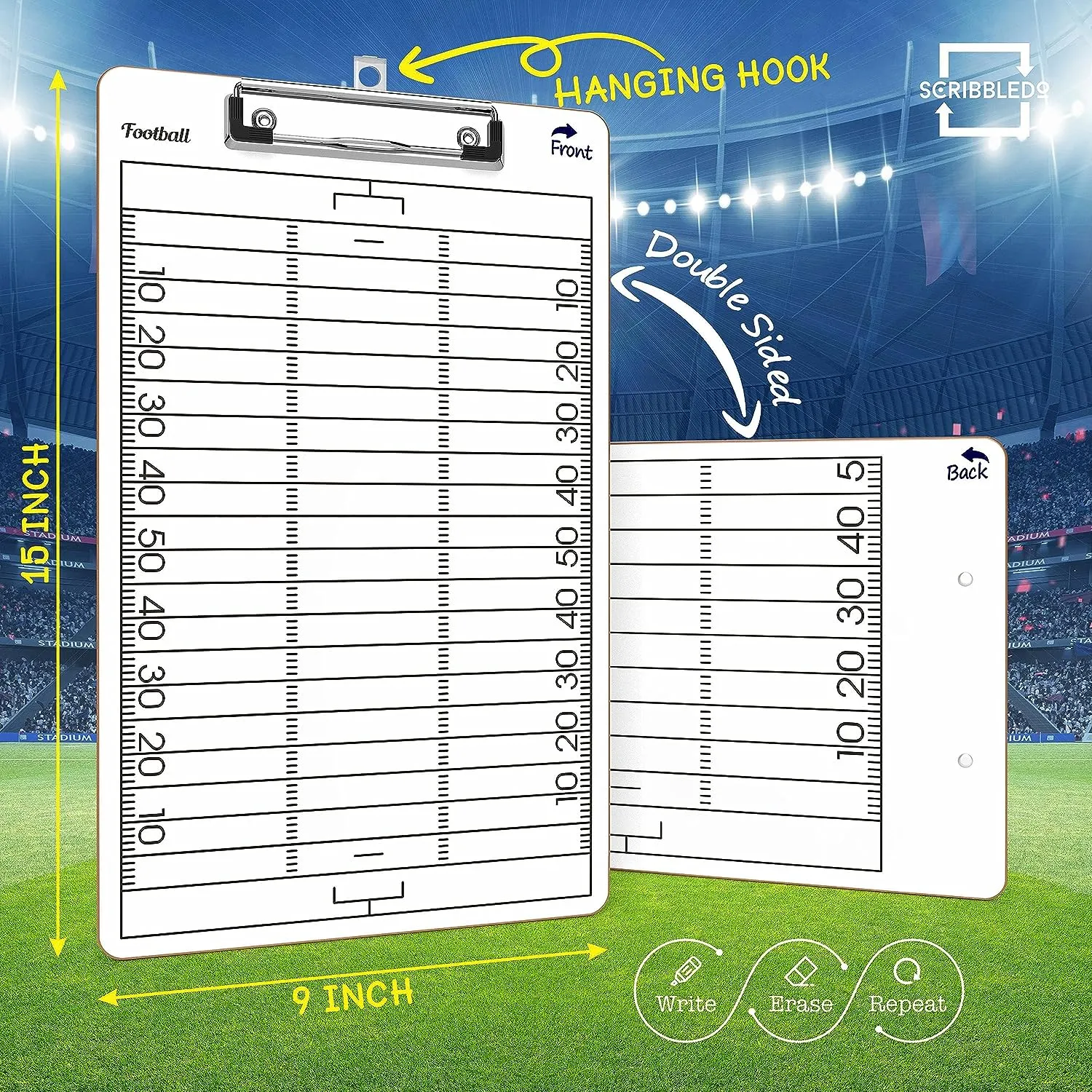 Football Dry Erase Clipboard 15"x9"