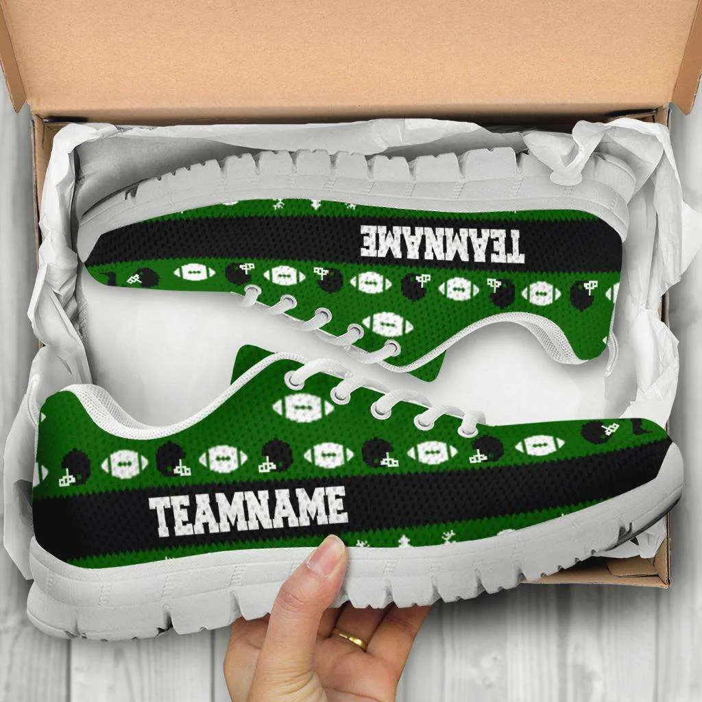 Football Fan Ugly Christmas Sweater Style Personalized With Your Text Running Shoes