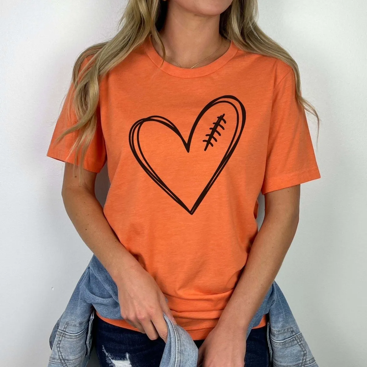 Football Heart Wholesale Graphic Tee - Quick Shipping