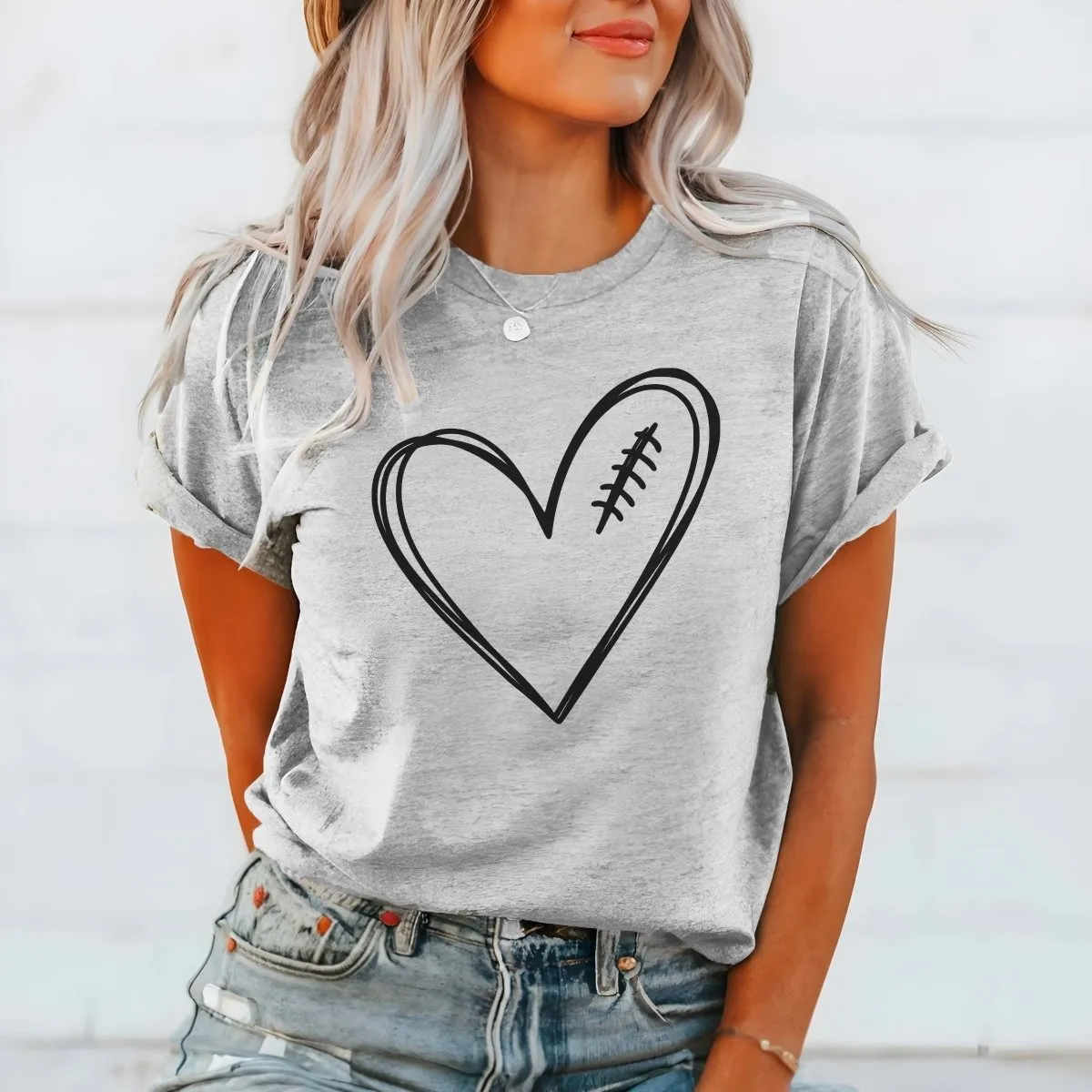 Football Heart Wholesale Graphic Tee - Quick Shipping