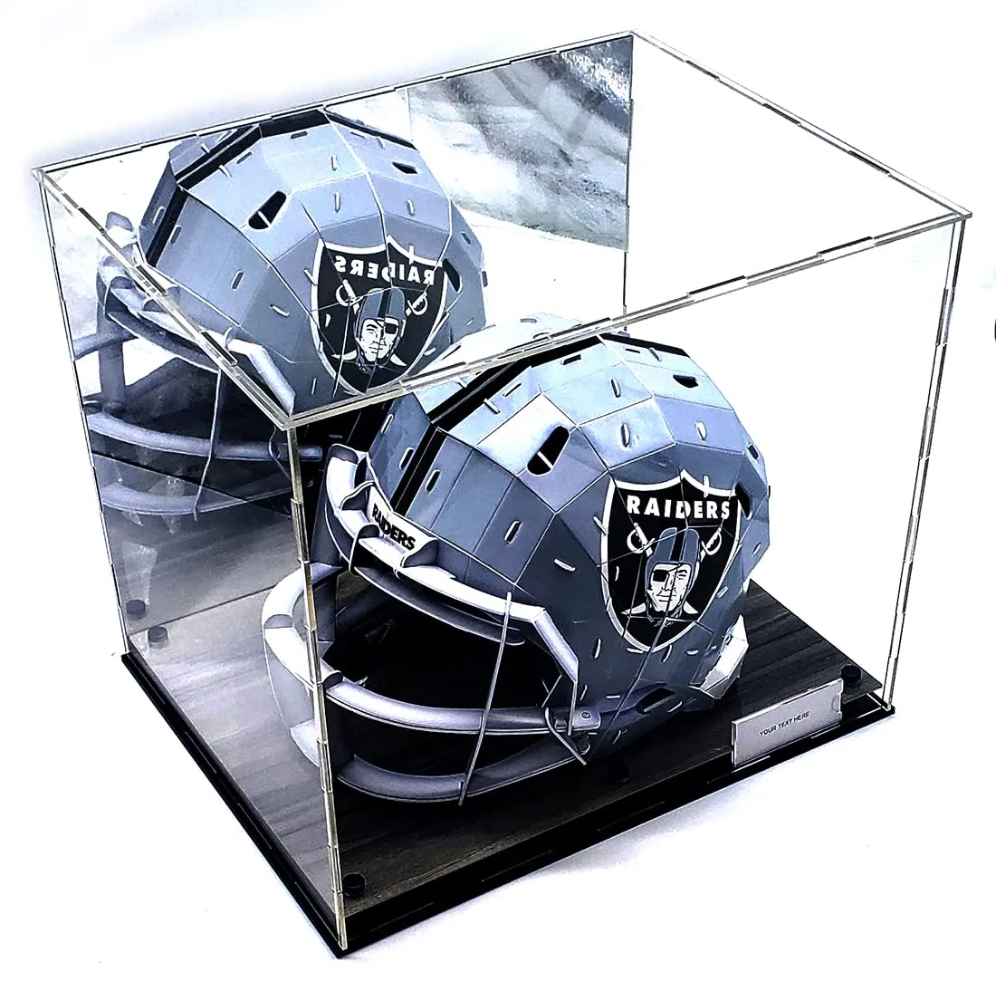 Football Helmet Acrylic Display Case Box Mirror 2 Level Riser Showcase Shoes UV Protection