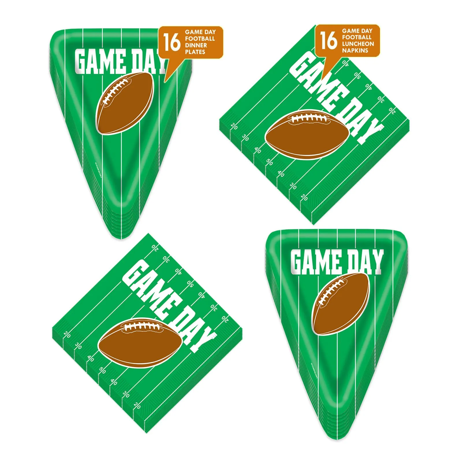 Football Party Pizza Slice Shaped Plates and Lunch Napkins (Serves 16)