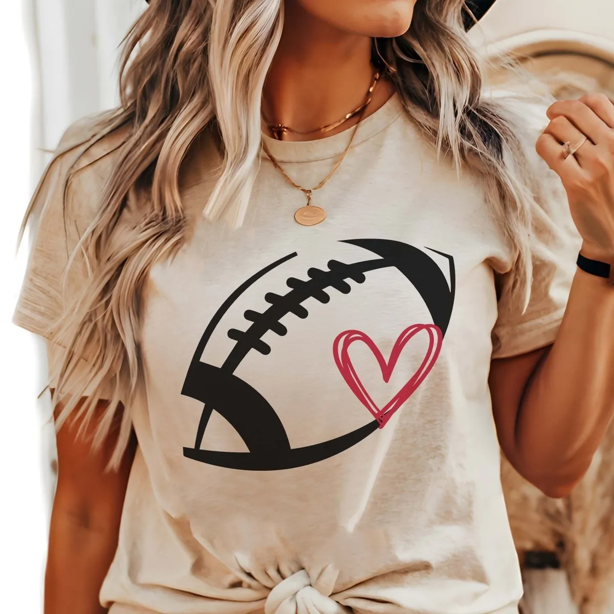 Football With Heart Wholesale Graphic Tee - Fast Shipping