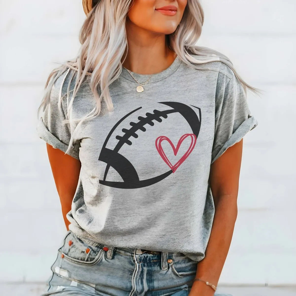 Football With Heart Wholesale Graphic Tee - Fast Shipping