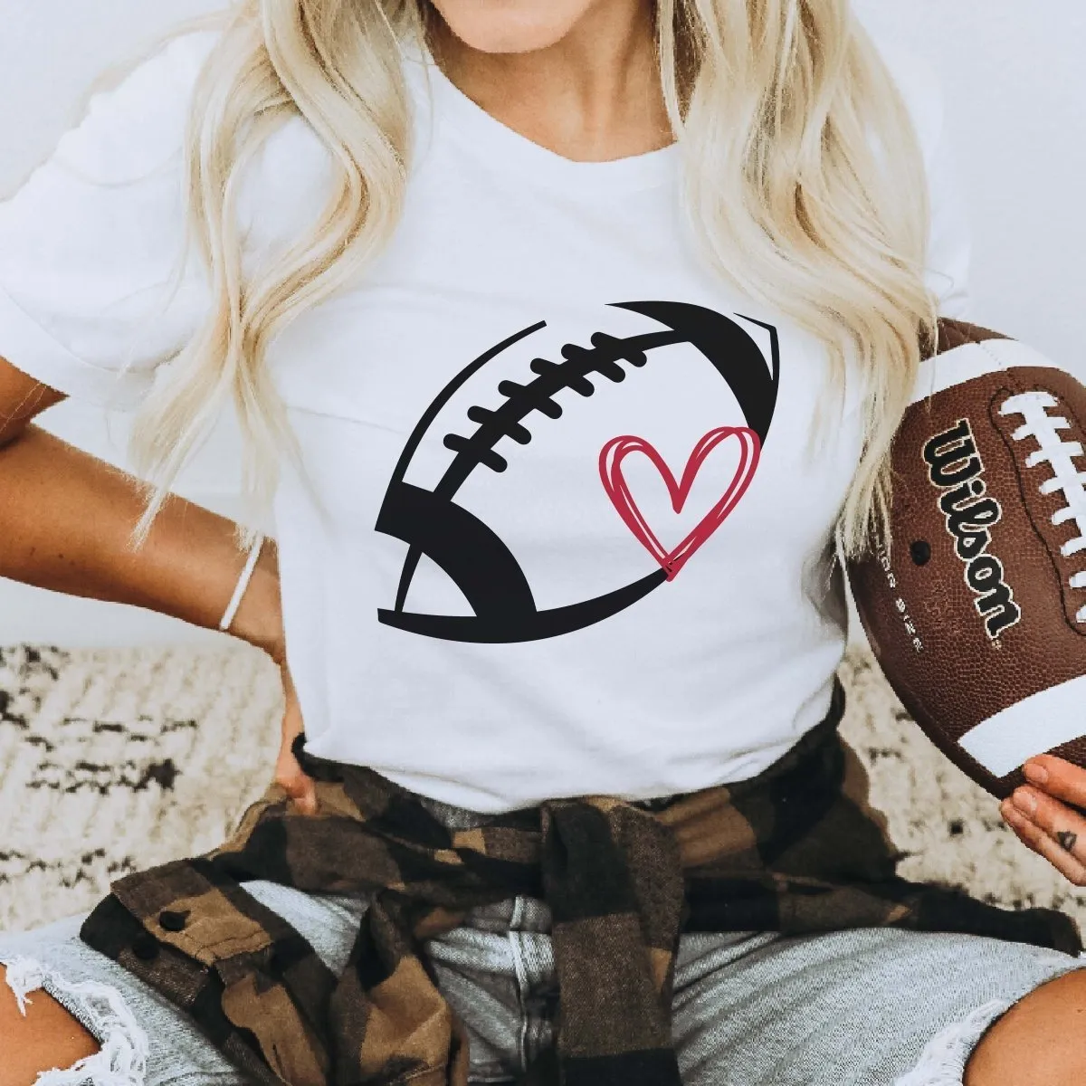 Football With Heart Wholesale Graphic Tee - Fast Shipping